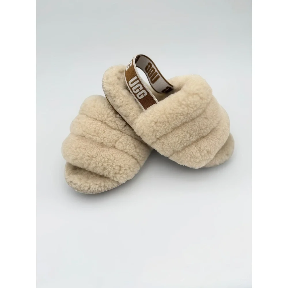 UGG Kids Fluff Yeah Slide Natural Sheepskin Sandal Comfy Casual Size‎ 12 Kids